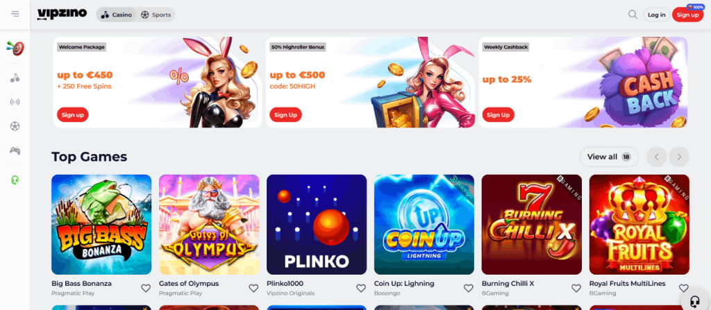 Vipzino Casino Screenshot
